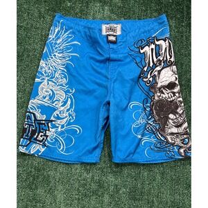 MMA Elite Board Shorts Skull Graphic Blue Mens Size XL Activewear #230